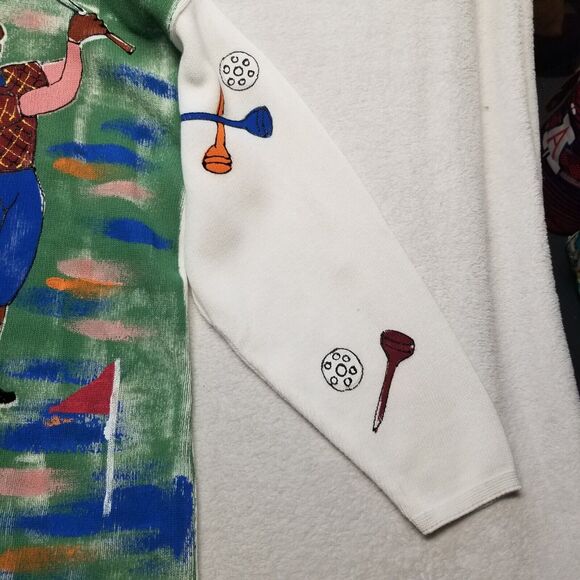 Kolorway Size 2 (XL?) Hand Painted Sweater Golfing Art To Wear Crewneck VTG USA - Picture 2 of 9